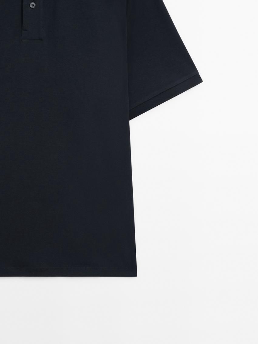 Massimo Dutti Short Sleeve Mercerised Cotton Men Polo Shirt Navy | US-BF3079154