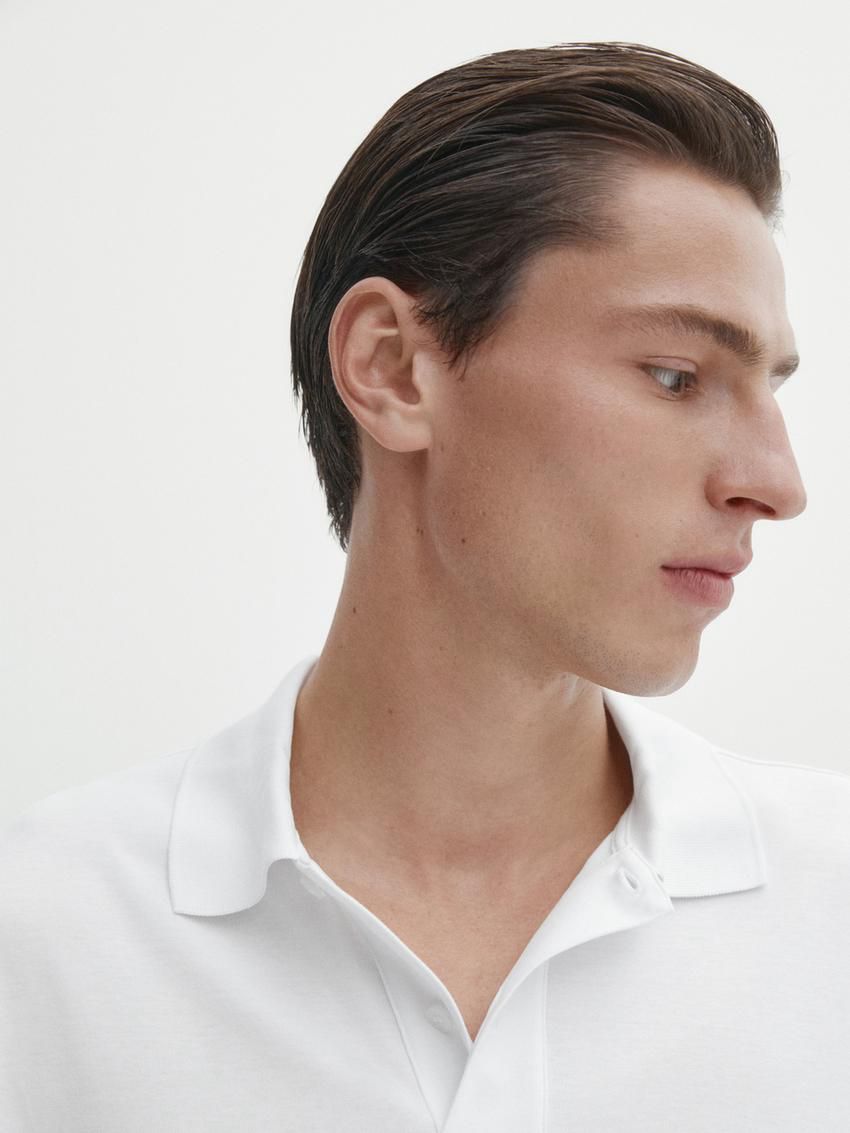 Massimo Dutti Short Sleeve Mercerised Cotton Men Polo Shirt White | US-LI7208915