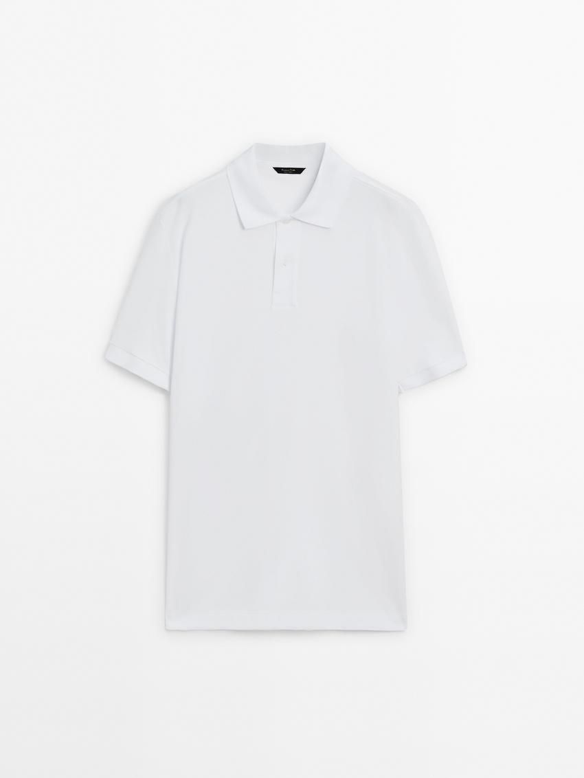 Massimo Dutti Short Sleeve Mercerised Cotton Men Polo Shirt White | US-LI7208915