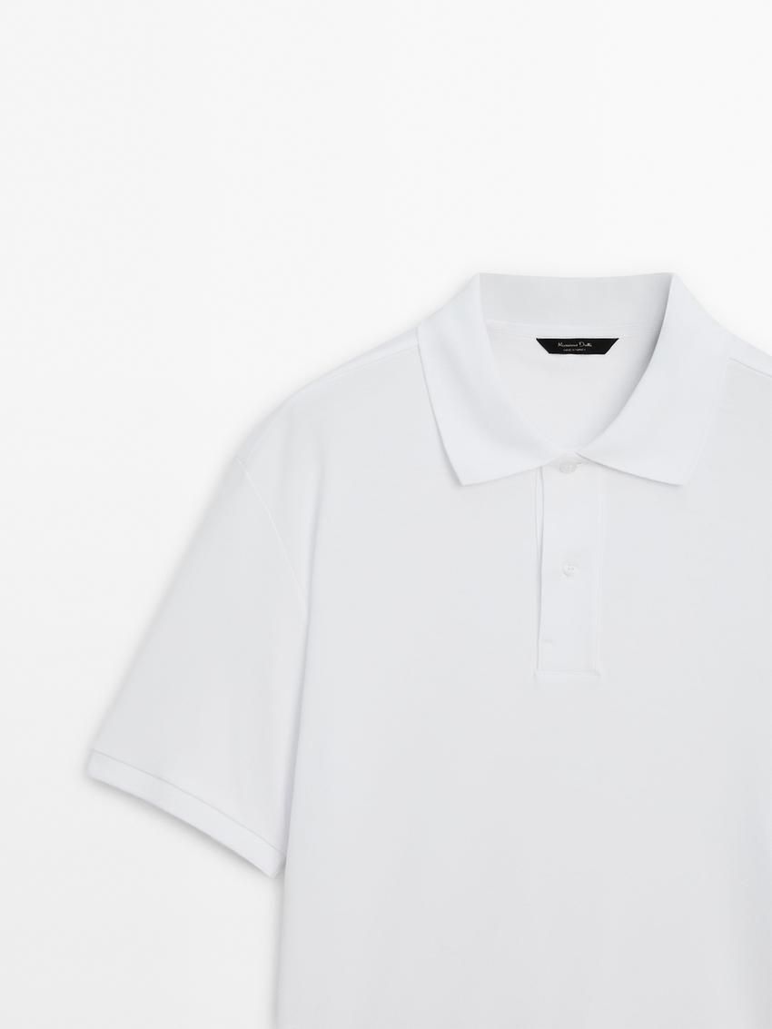Massimo Dutti Short Sleeve Mercerised Cotton Men Polo Shirt White | US-LI7208915
