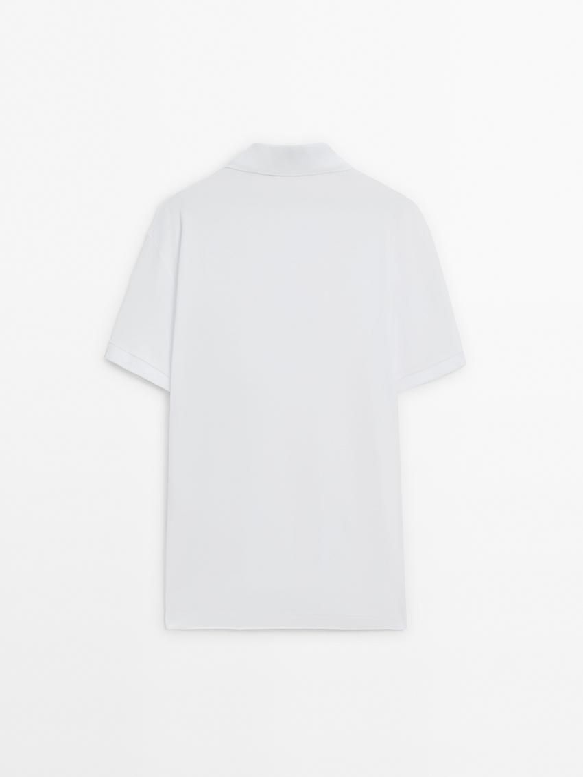 Massimo Dutti Short Sleeve Mercerised Cotton Men Polo Shirt White | US-LI7208915