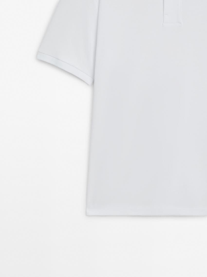 Massimo Dutti Short Sleeve Mercerised Cotton Men Polo Shirt White | US-LI7208915