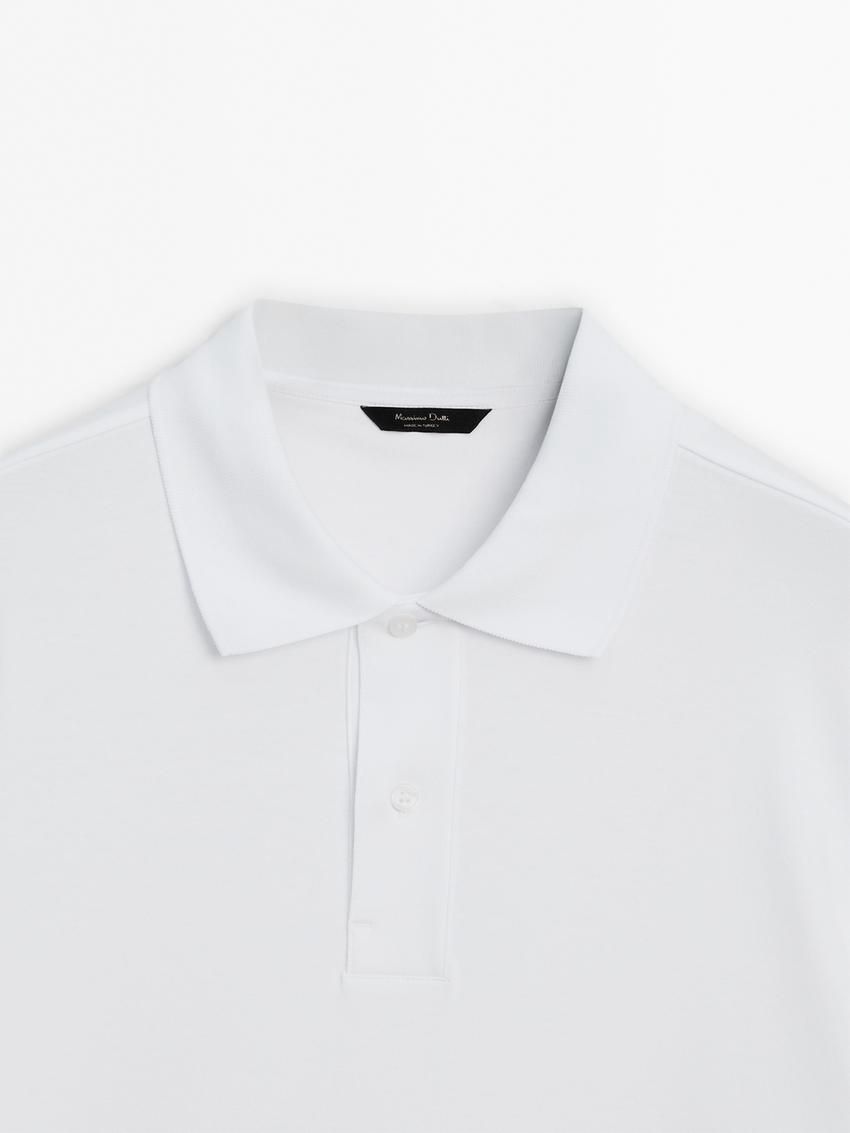 Massimo Dutti Short Sleeve Mercerised Cotton Men Polo Shirt White | US-LI7208915