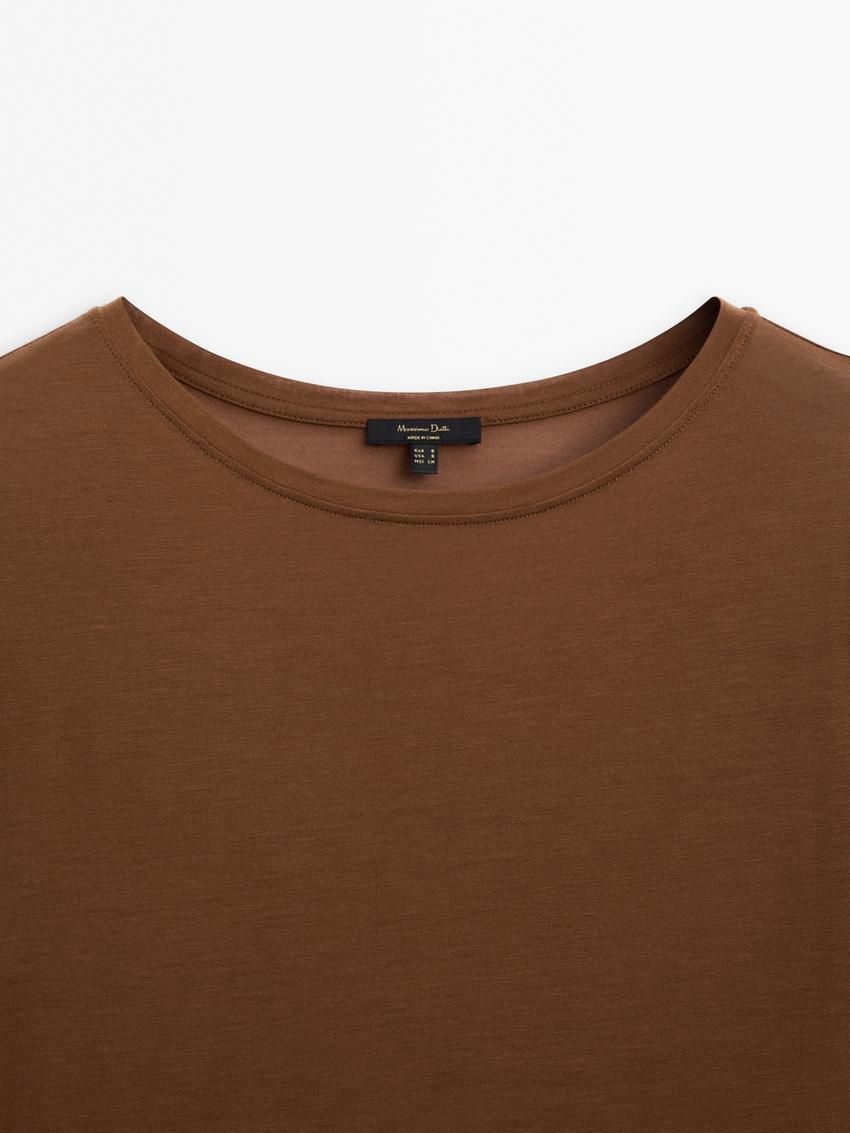 Massimo Dutti Short Sleeve Modal And Silk Women T-Shirt Brown | US-TB4589671