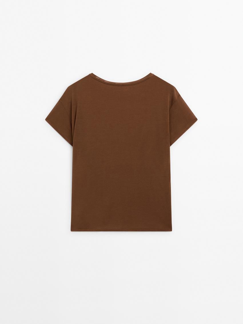 Massimo Dutti Short Sleeve Modal And Silk Women T-Shirt Brown | US-TB4589671