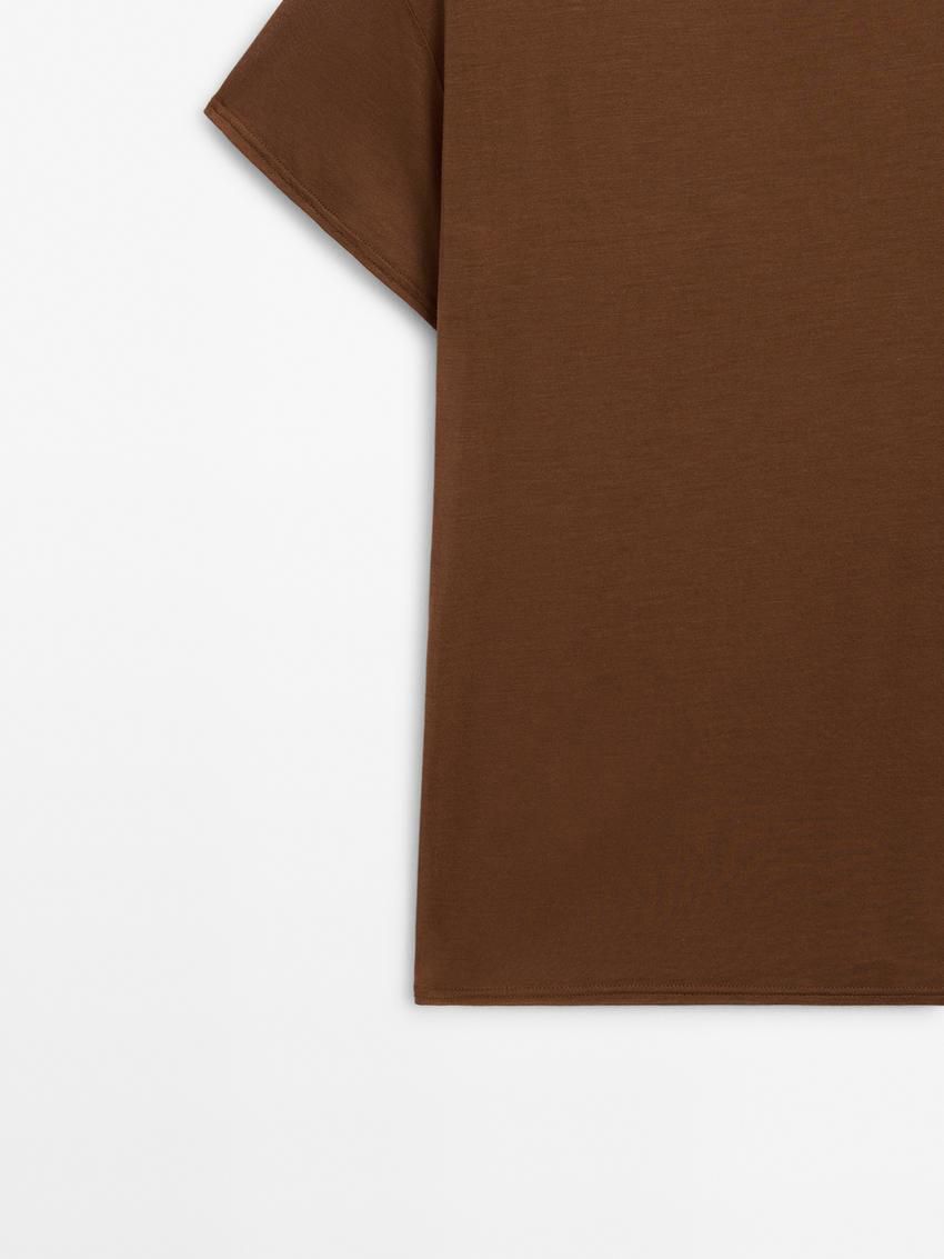 Massimo Dutti Short Sleeve Modal And Silk Women T-Shirt Brown | US-TB4589671