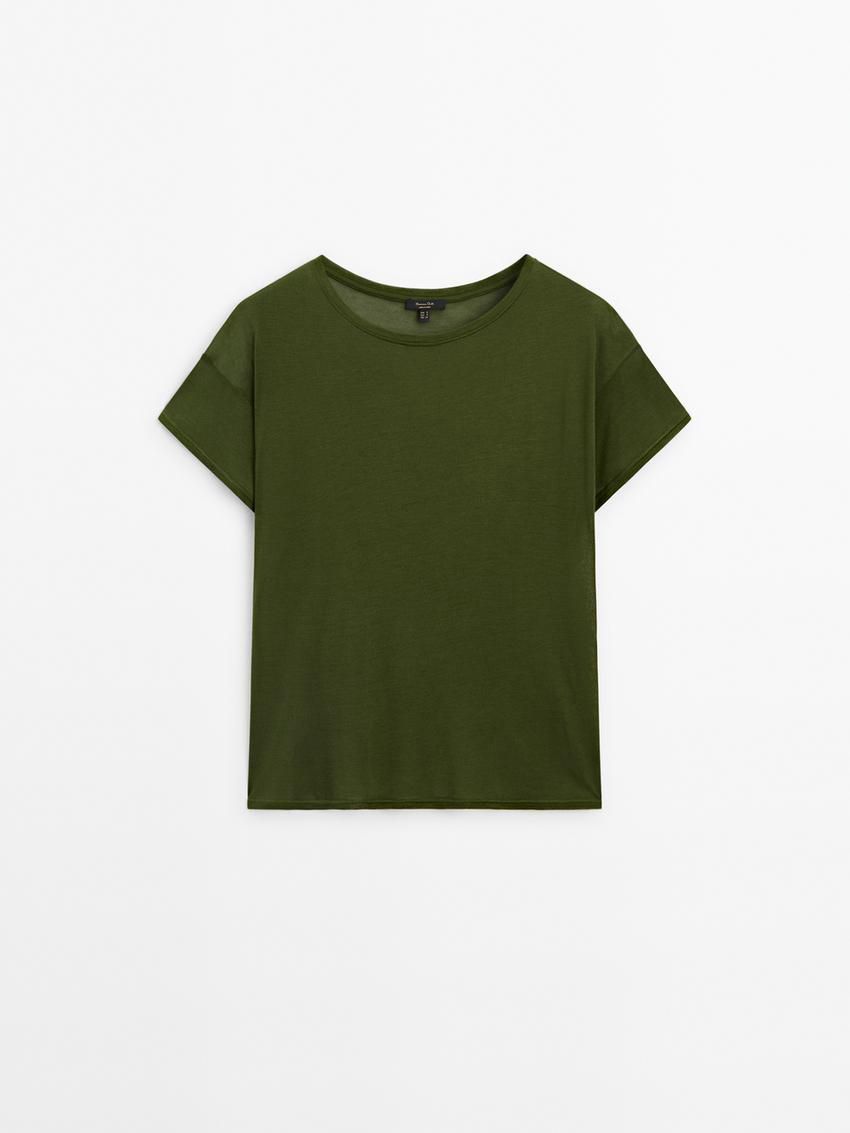Massimo Dutti Short Sleeve Modal And Silk Women T-Shirt Dark Green | US-BI7284951
