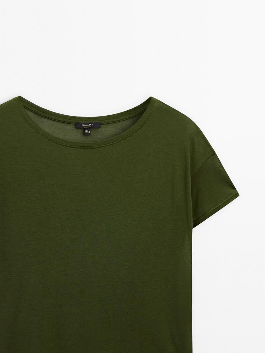 Massimo Dutti Short Sleeve Modal And Silk Women T-Shirt Dark Green | US-BI7284951
