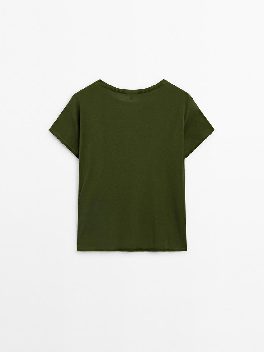 Massimo Dutti Short Sleeve Modal And Silk Women T-Shirt Dark Green | US-BI7284951