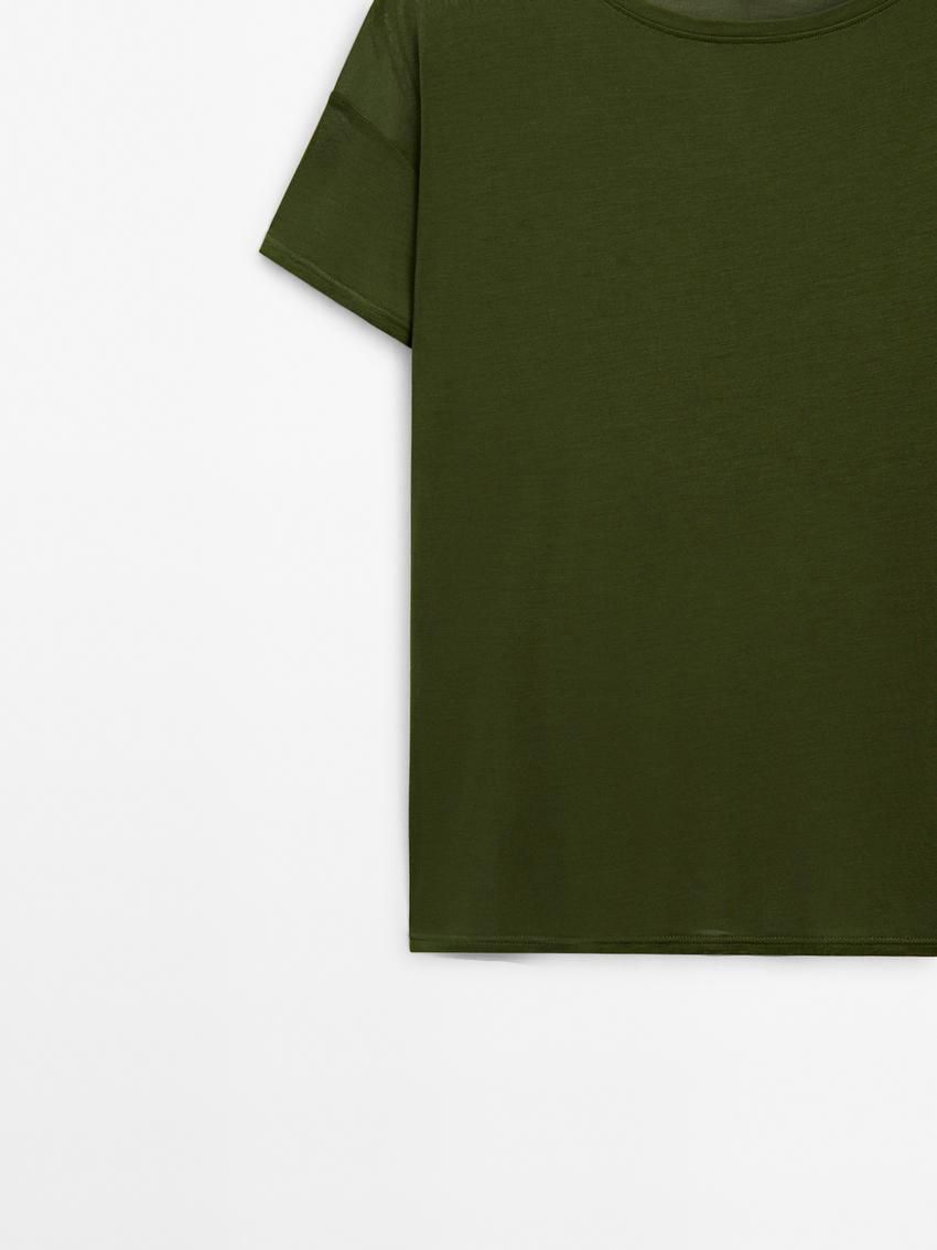 Massimo Dutti Short Sleeve Modal And Silk Women T-Shirt Dark Green | US-BI7284951