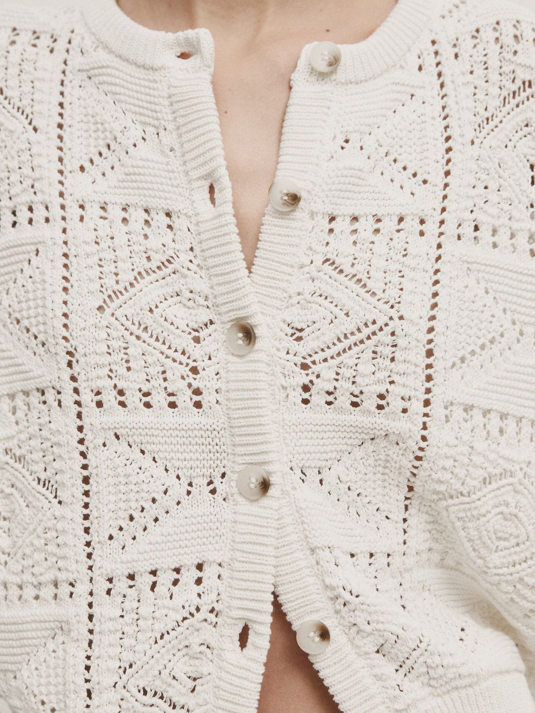 Massimo Dutti Short Sleeve Open-knit Women Cardigan Cream | US-FU6957281