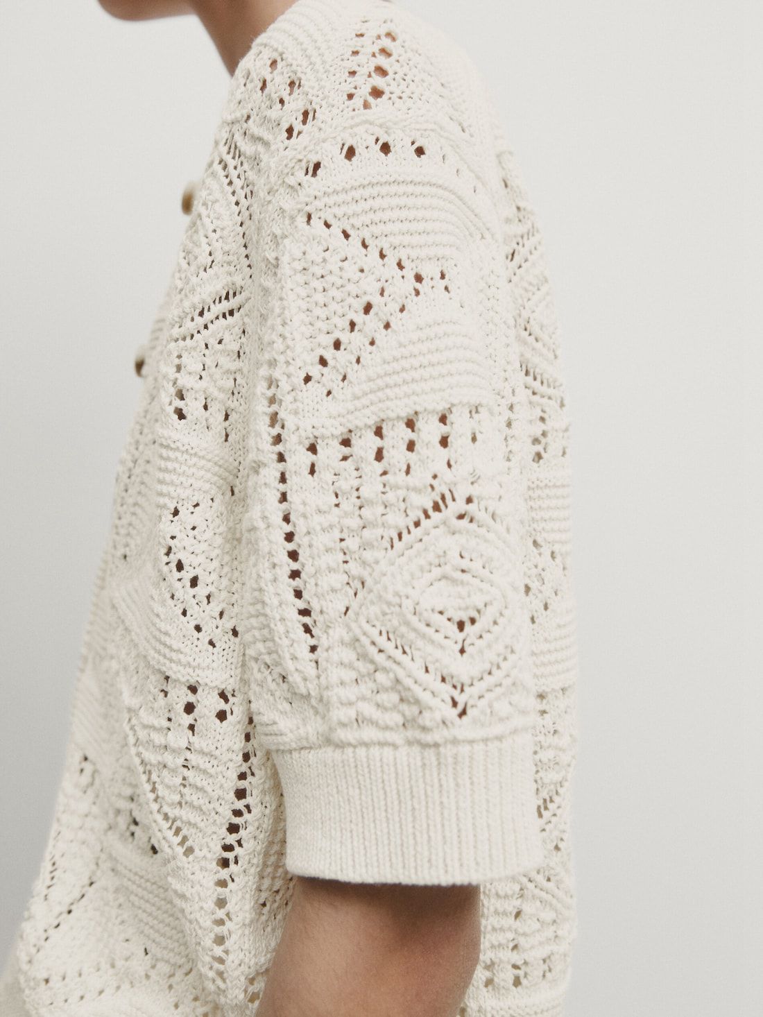Massimo Dutti Short Sleeve Open-knit Women Cardigan Cream | US-FU6957281