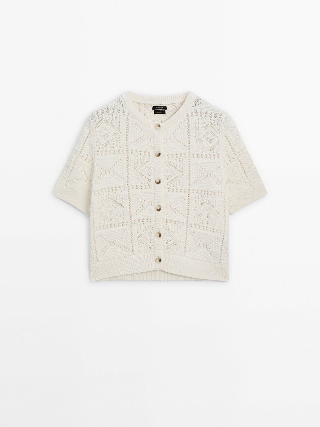 Massimo Dutti Short Sleeve Open-knit Women Cardigan Cream | US-FU6957281