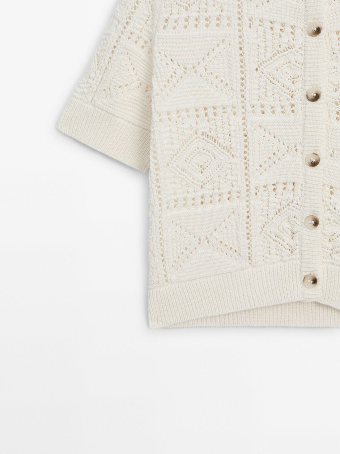 Massimo Dutti Short Sleeve Open-knit Women Cardigan Cream | US-FU6957281