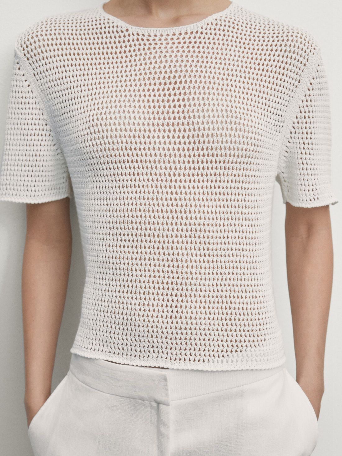 Massimo Dutti Short Sleeve Open-knit Women Sweater White | US-BW9640371