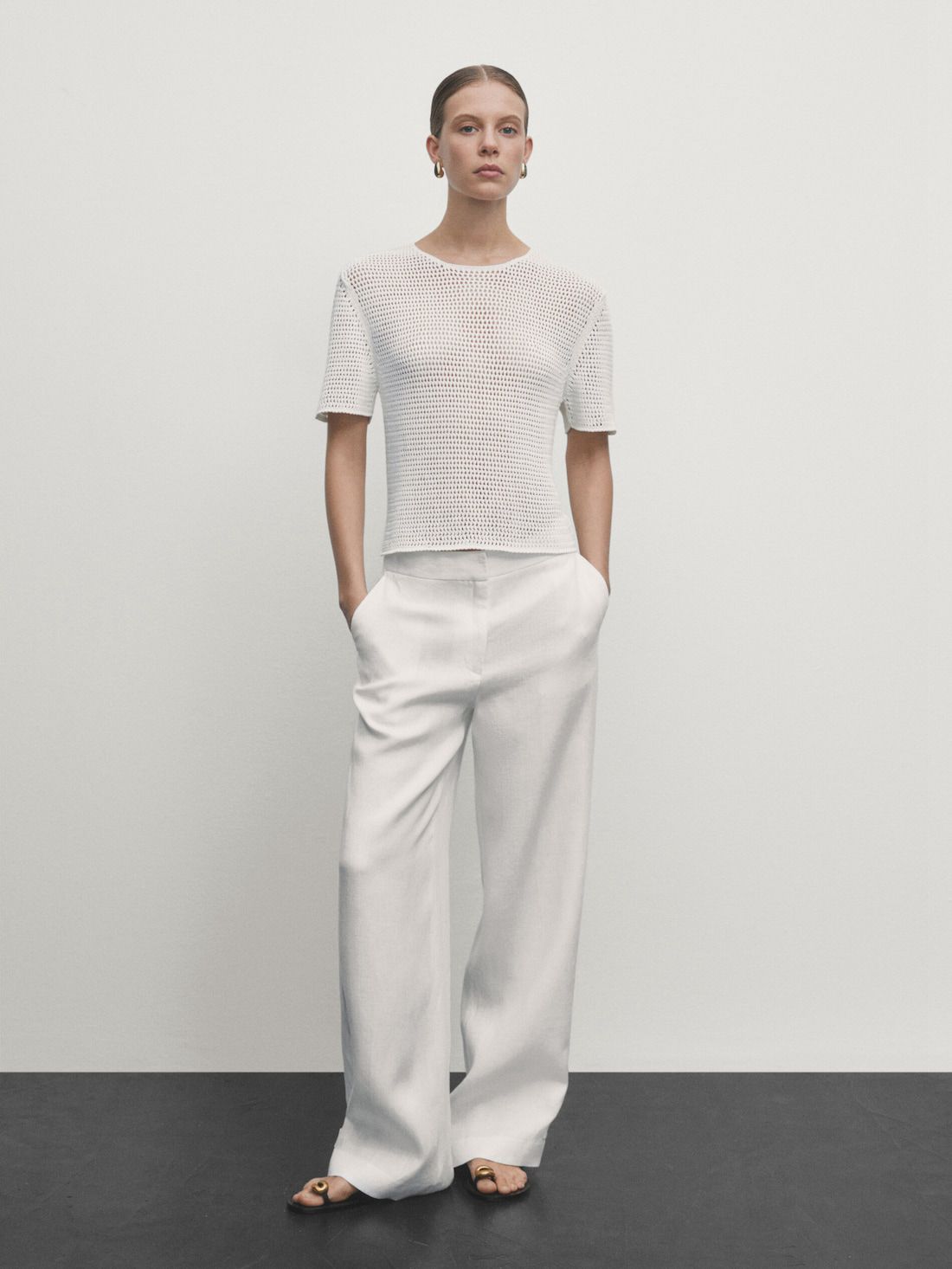 Massimo Dutti Short Sleeve Open-knit Women Sweater White | US-BW9640371