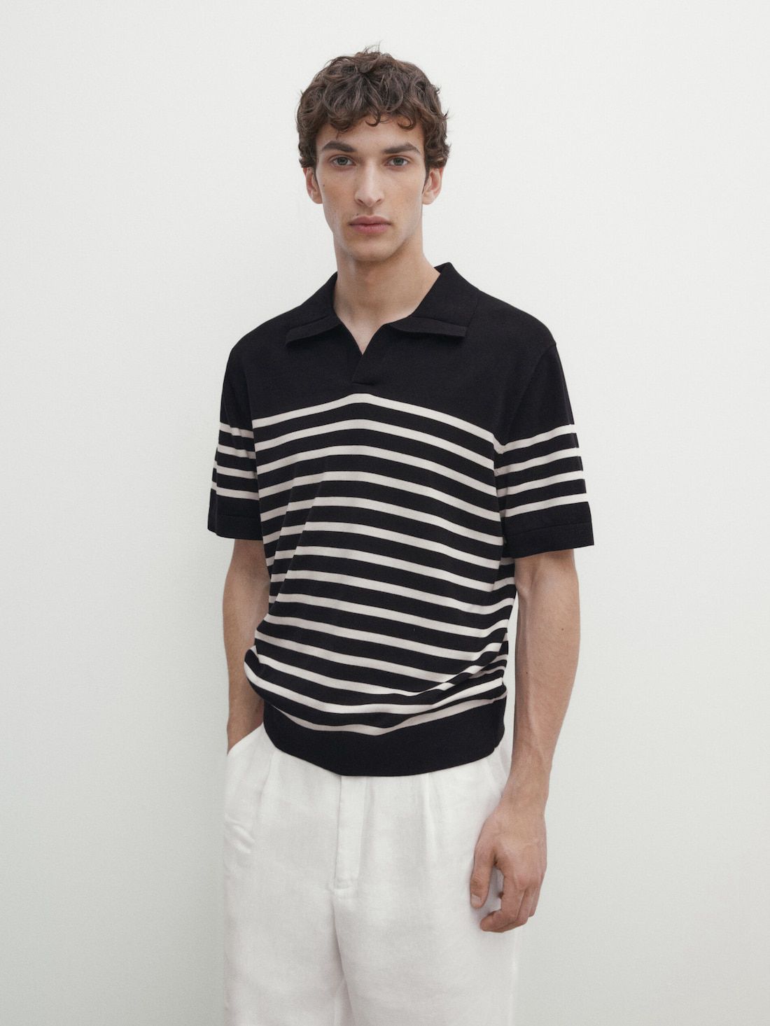 Massimo Dutti Short Sleeve Printed Sweater Men Polo Shirt Navy / White | US-BR0692875