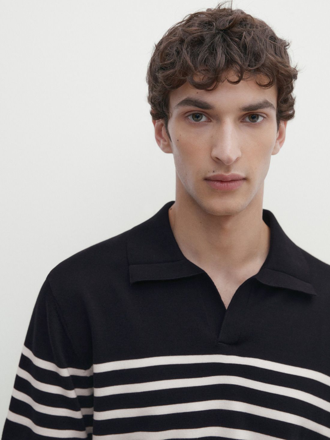 Massimo Dutti Short Sleeve Printed Sweater Men Polo Shirt Navy / White | US-BR0692875