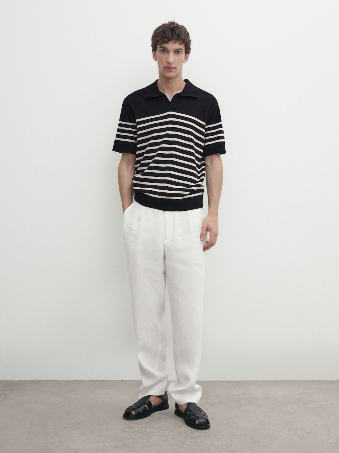 Massimo Dutti Short Sleeve Printed Sweater Men Polo Shirt Navy / White | US-BR0692875