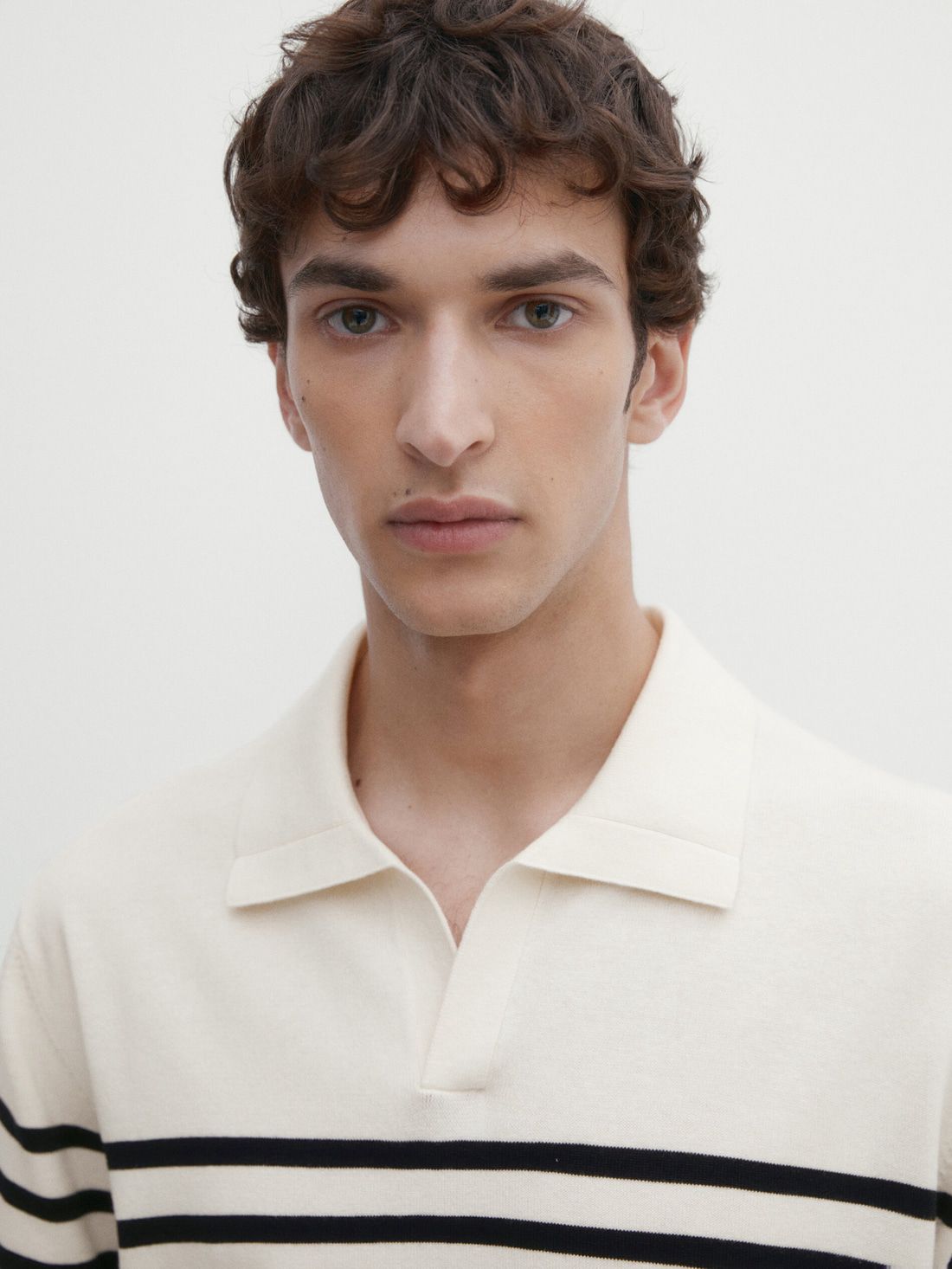 Massimo Dutti Short Sleeve Printed Sweater Men Polo Shirt Cream / Black | US-IM8269510
