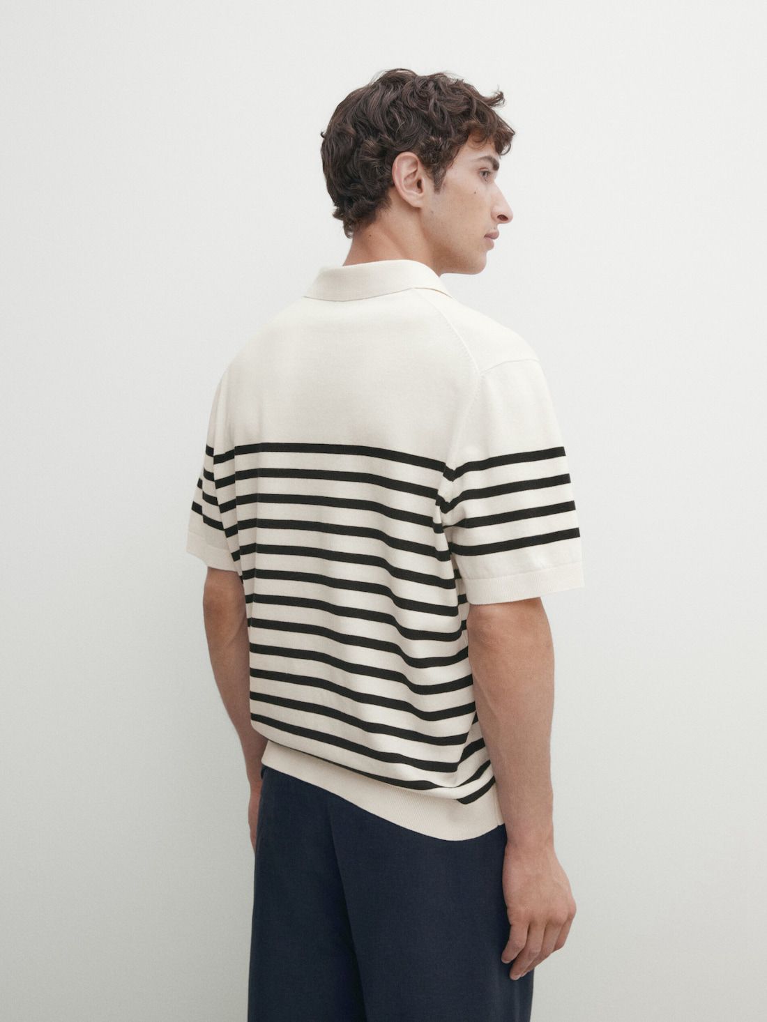 Massimo Dutti Short Sleeve Printed Sweater Men Polo Shirt Cream / Black | US-IM8269510
