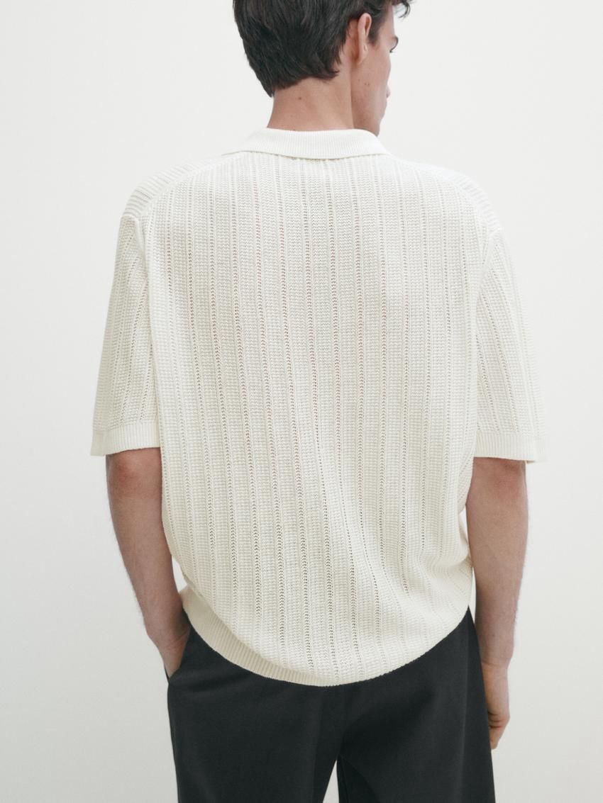 Massimo Dutti Short Sleeve Rib Sweater Men Polo Shirt Cream | US-RF7816059