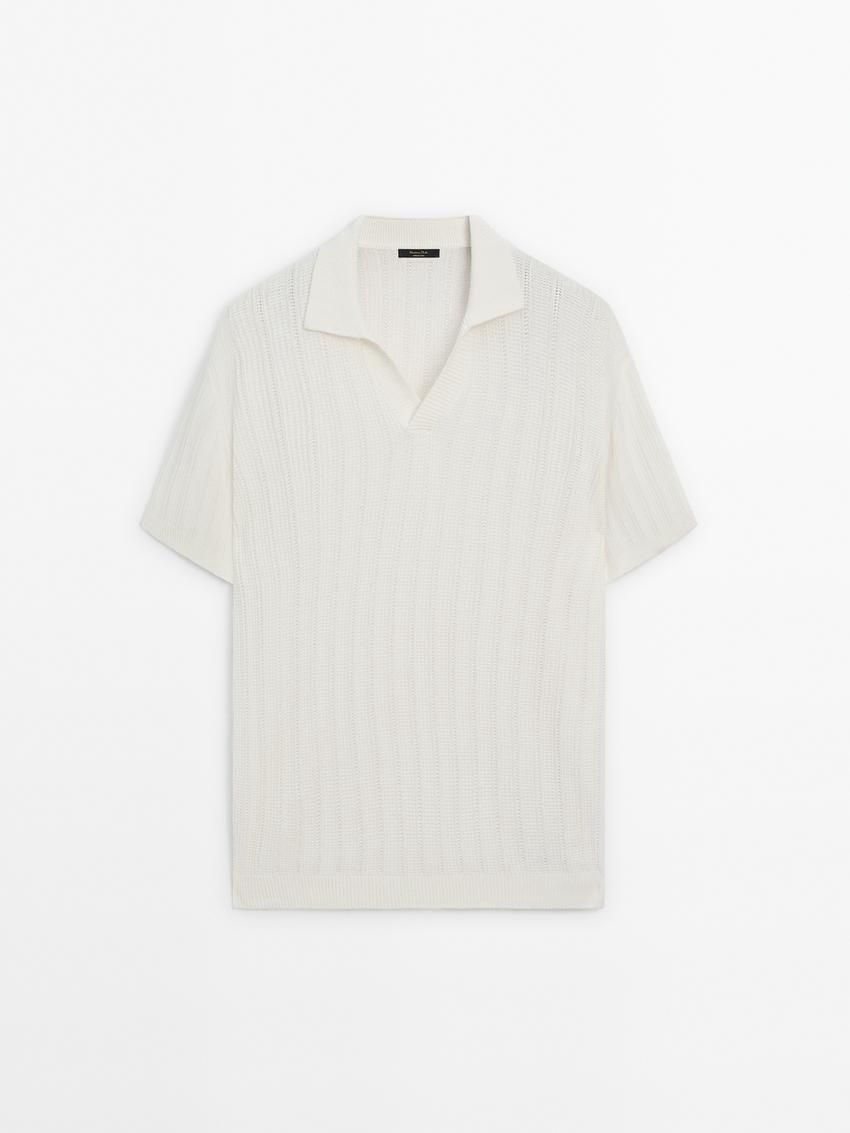 Massimo Dutti Short Sleeve Rib Sweater Men Polo Shirt Cream | US-RF7816059