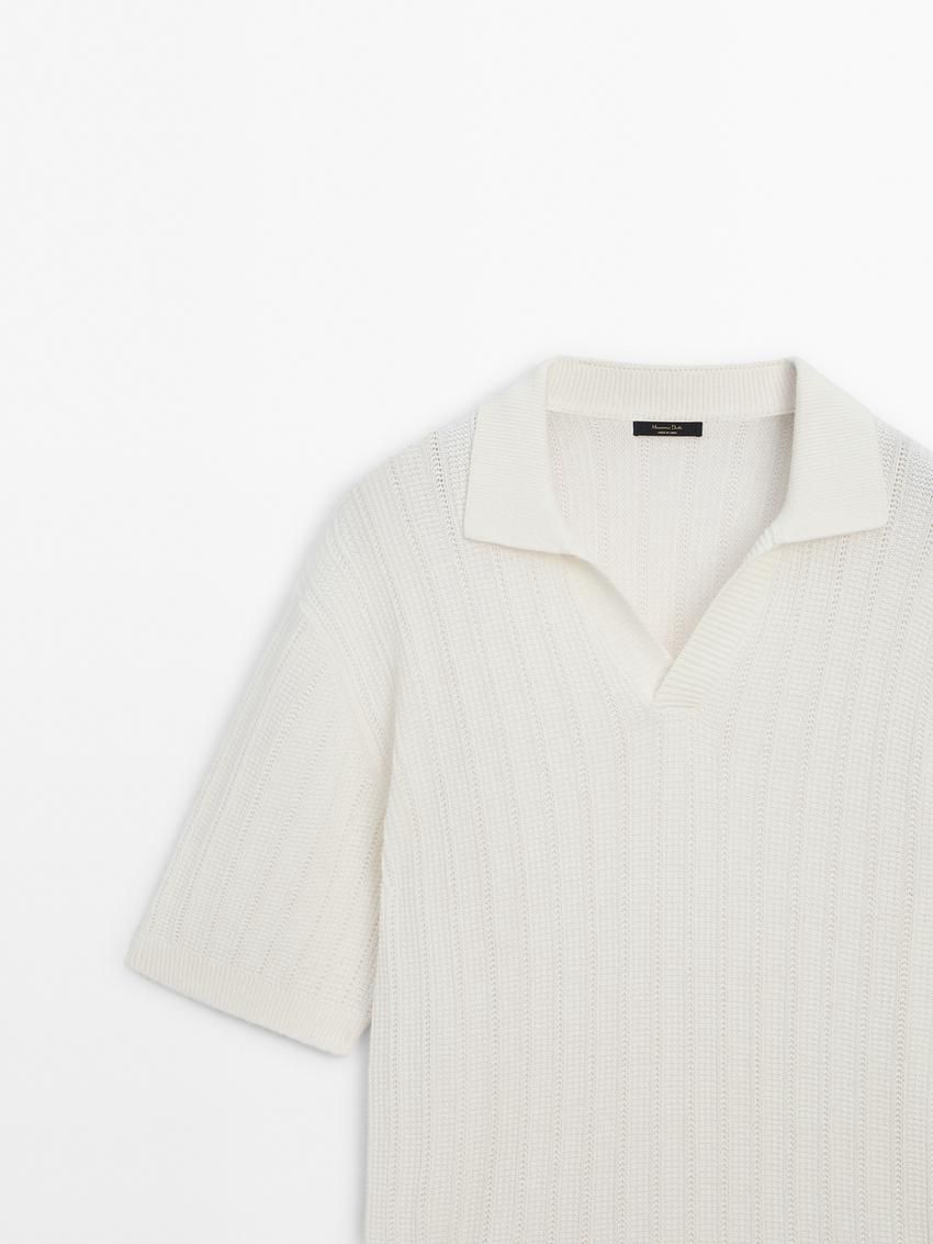 Massimo Dutti Short Sleeve Rib Sweater Men Polo Shirt Cream | US-RF7816059