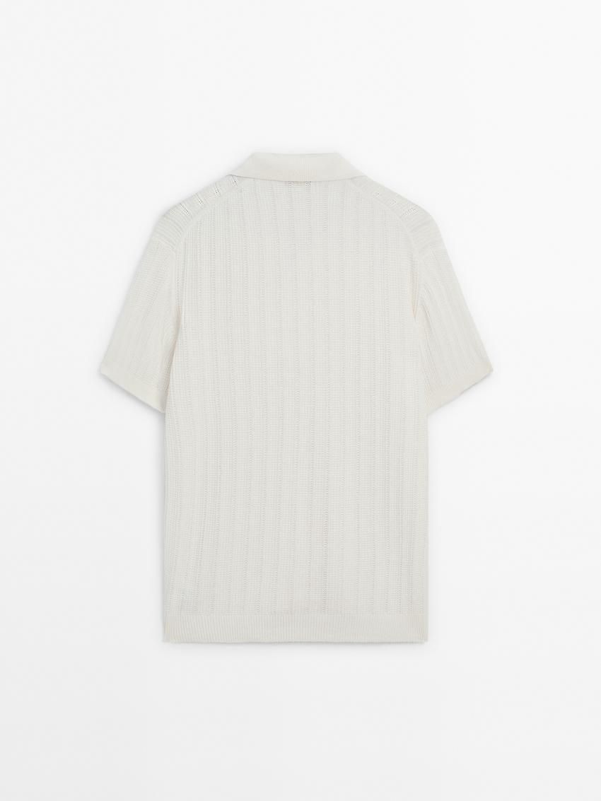 Massimo Dutti Short Sleeve Rib Sweater Men Polo Shirt Cream | US-RF7816059