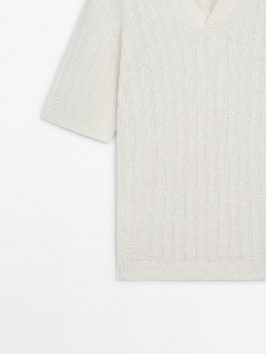 Massimo Dutti Short Sleeve Rib Sweater Men Polo Shirt Cream | US-RF7816059
