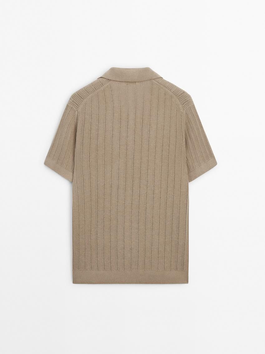 Massimo Dutti Short Sleeve Rib Sweater Men Polo Shirt Brown Beige | US-KB4902781