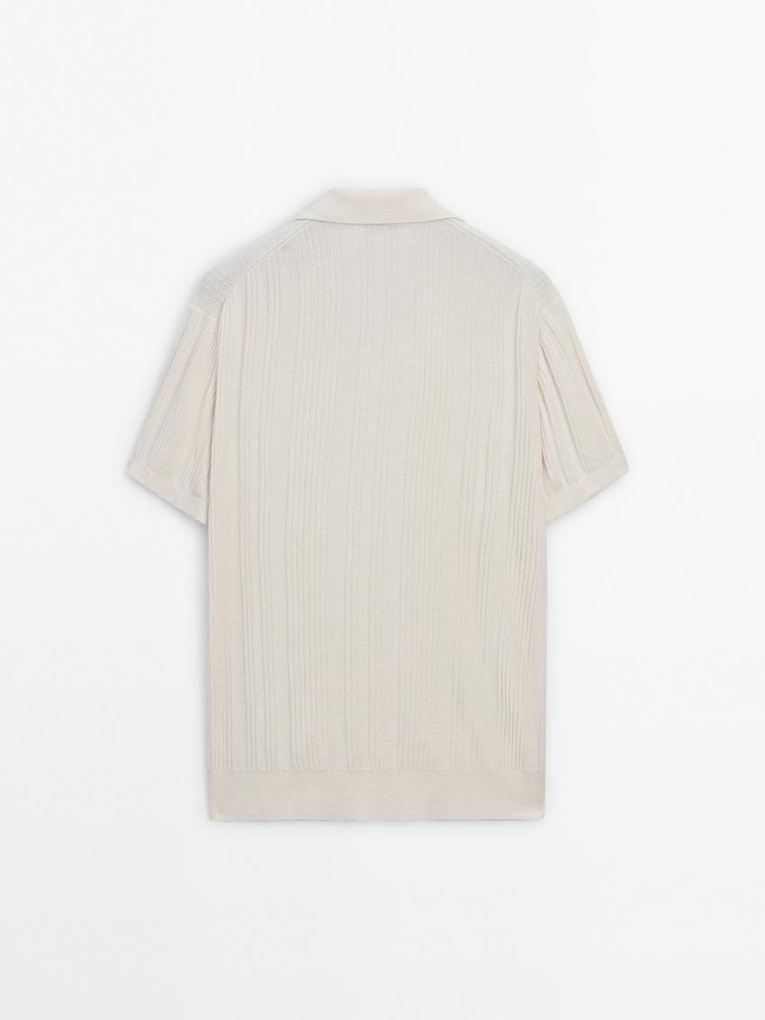 Massimo Dutti Short Sleeve Ribbed Knit Men Polo Shirt Cream | US-ZR1690782
