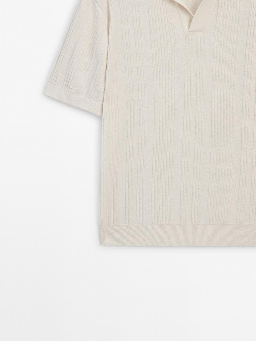 Massimo Dutti Short Sleeve Ribbed Knit Men Polo Shirt Cream | US-ZR1690782