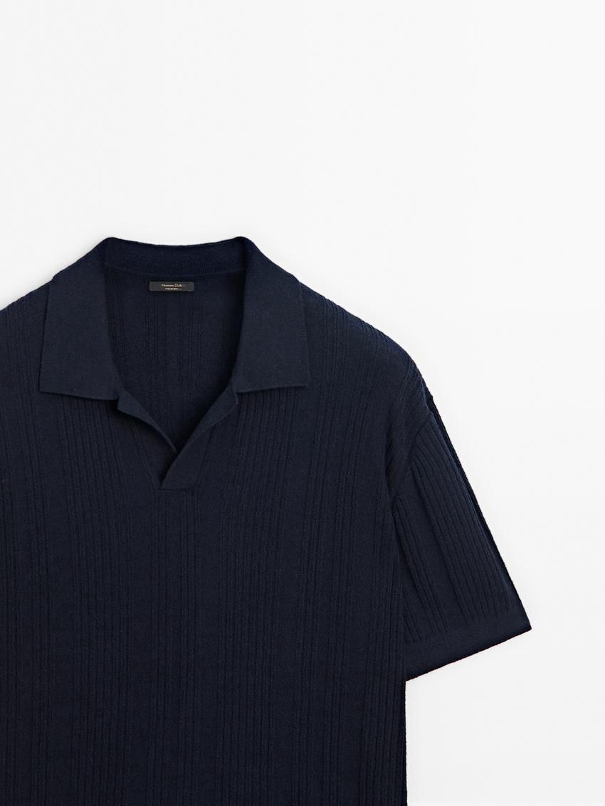Massimo Dutti Short Sleeve Ribbed Knit Men Polo Shirt Navy | US-OX4691782