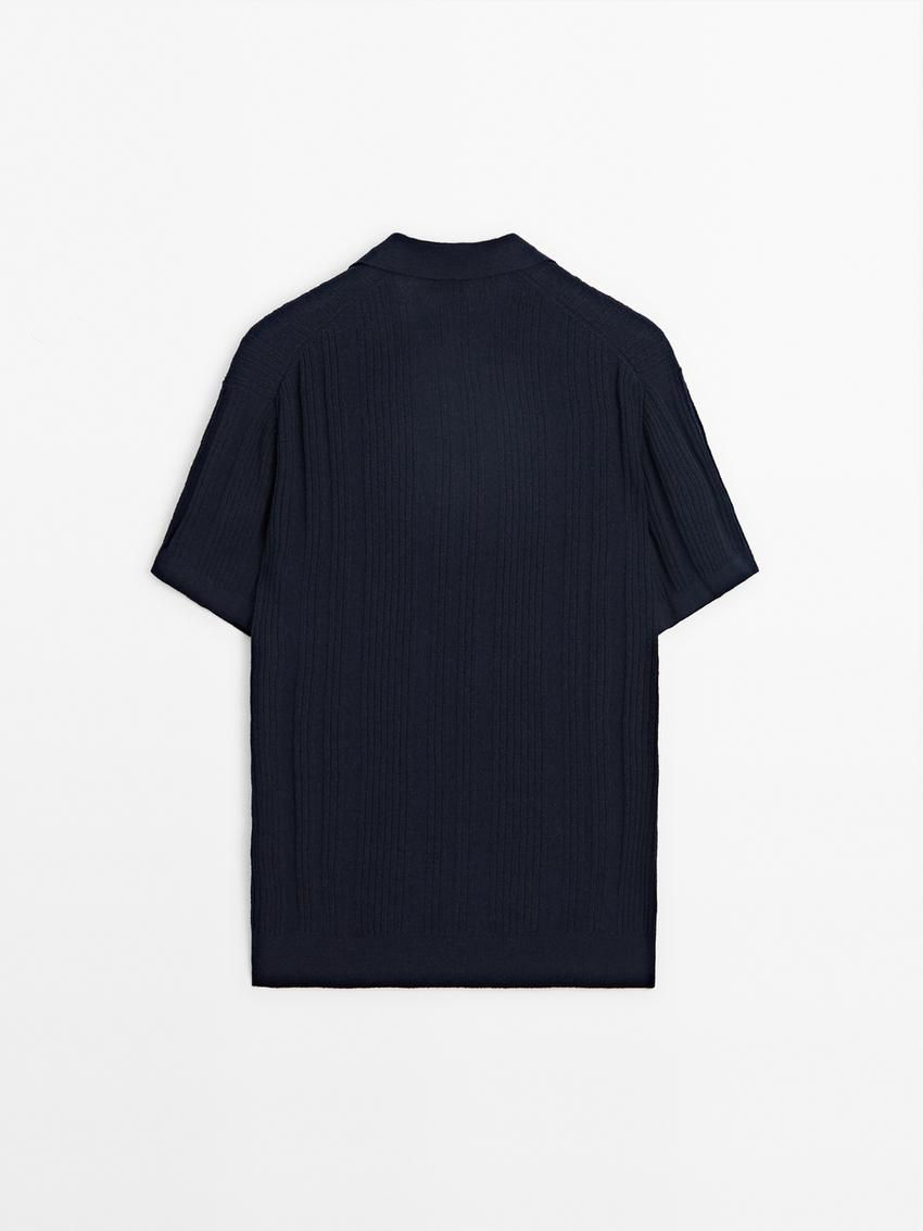 Massimo Dutti Short Sleeve Ribbed Knit Men Polo Shirt Navy | US-OX4691782