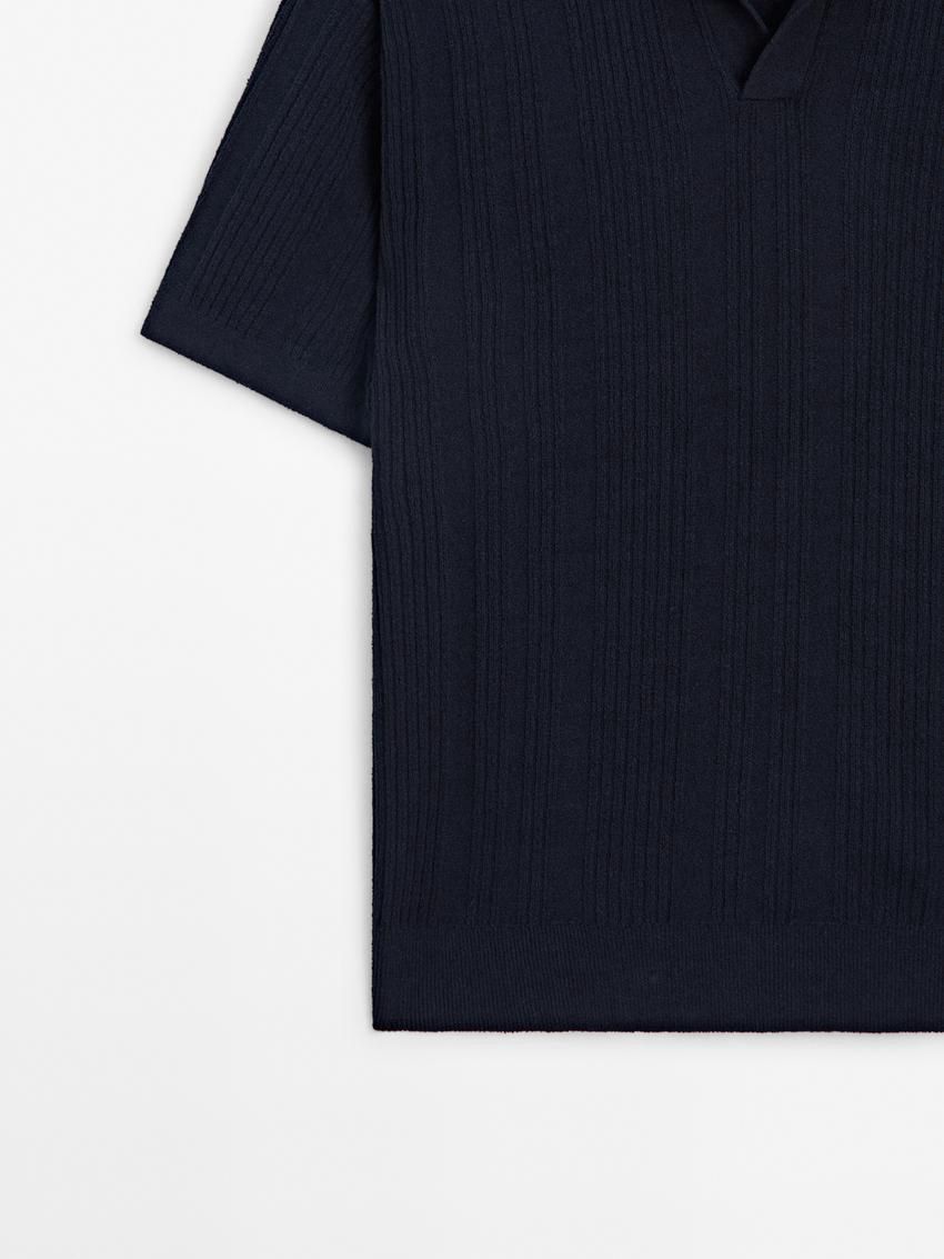 Massimo Dutti Short Sleeve Ribbed Knit Men Polo Shirt Navy | US-OX4691782