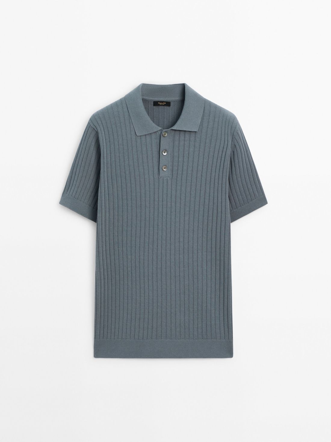 Massimo Dutti Short Sleeve Ribbed Sweater Men Polo Shirt Blue Grey | US-CV9130248