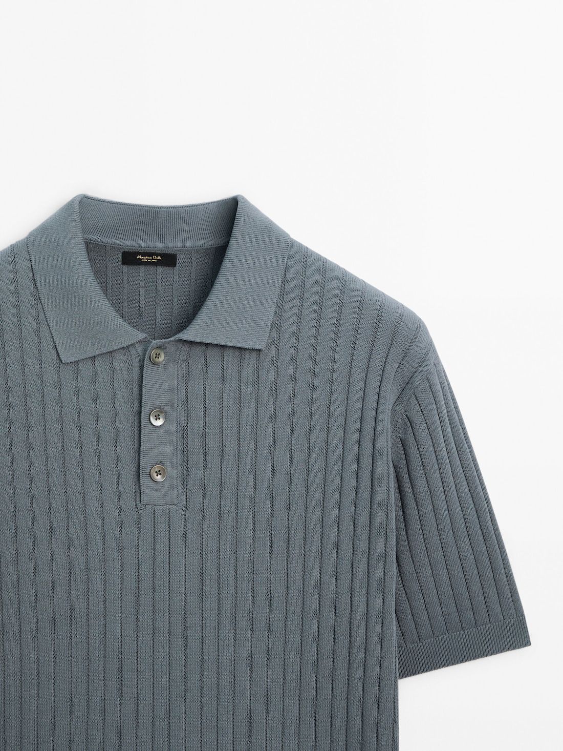 Massimo Dutti Short Sleeve Ribbed Sweater Men Polo Shirt Blue Grey | US-CV9130248