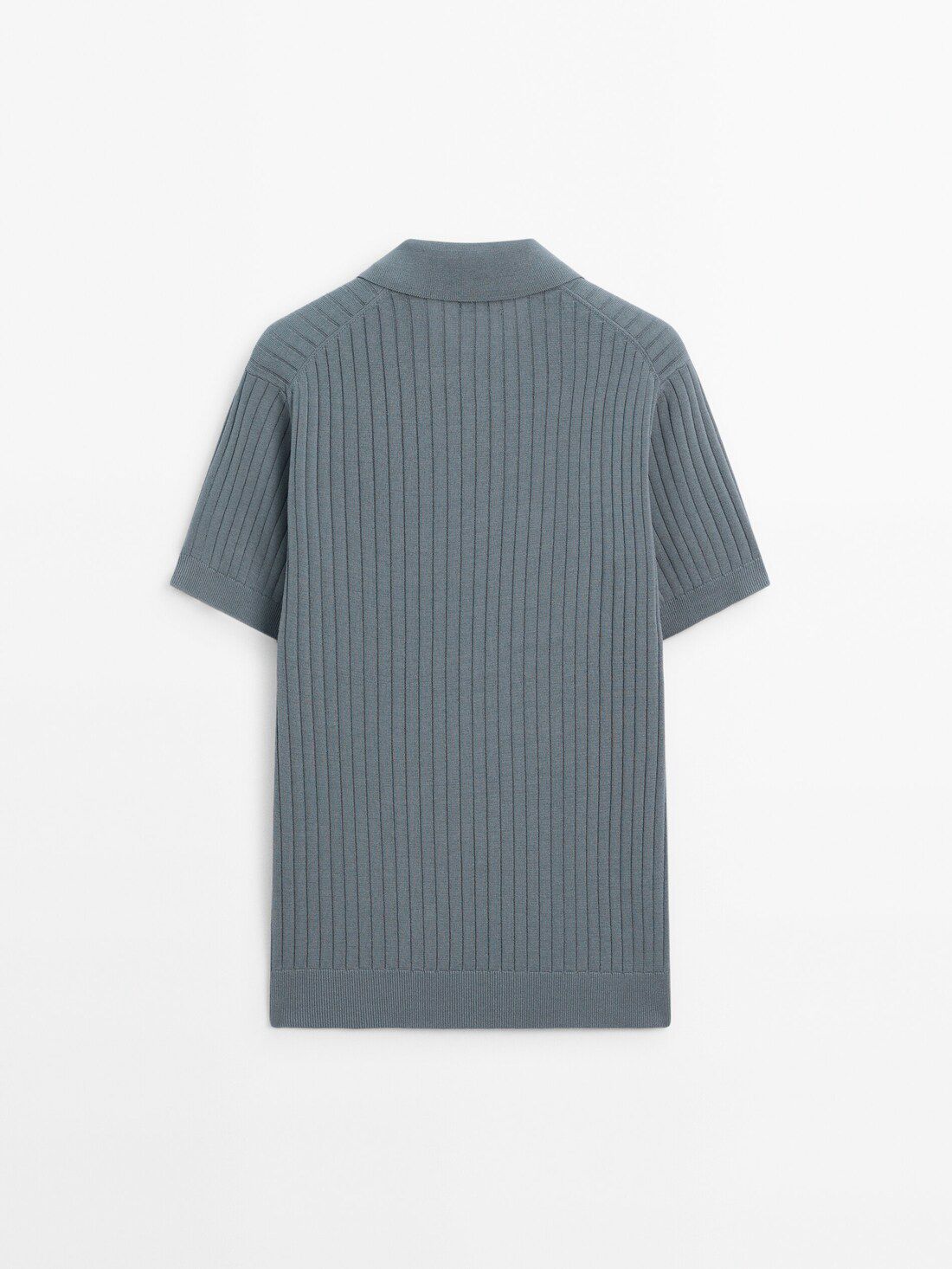 Massimo Dutti Short Sleeve Ribbed Sweater Men Polo Shirt Blue Grey | US-CV9130248