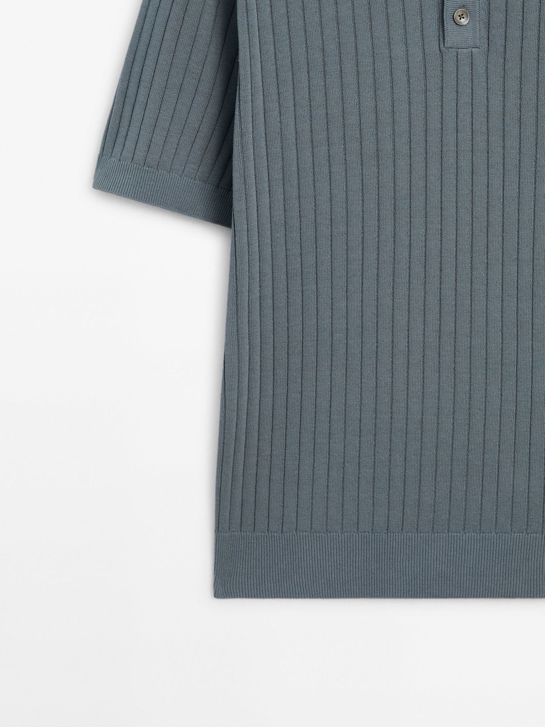 Massimo Dutti Short Sleeve Ribbed Sweater Men Polo Shirt Blue Grey | US-CV9130248