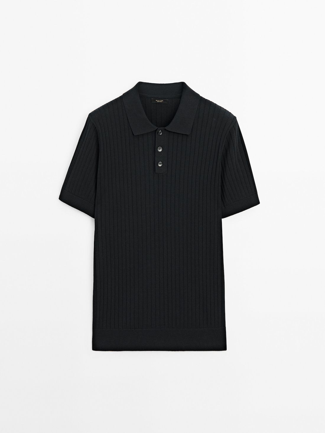 Massimo Dutti Short Sleeve Ribbed Sweater Men Polo Shirt Black | US-DP8510297