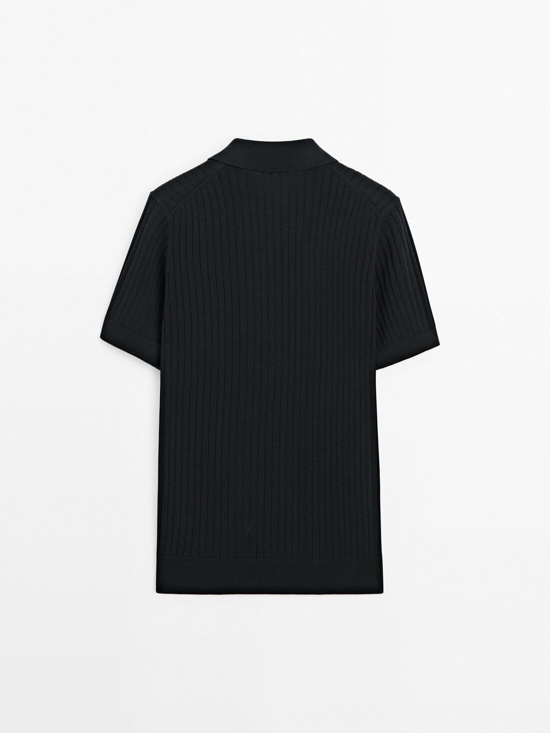 Massimo Dutti Short Sleeve Ribbed Sweater Men Polo Shirt Black | US-DP8510297