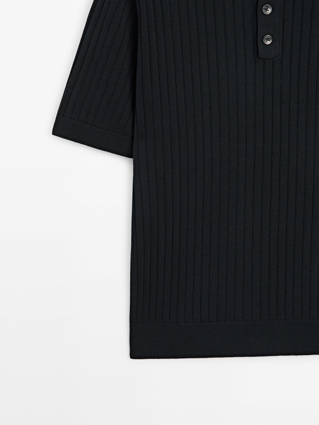 Massimo Dutti Short Sleeve Ribbed Sweater Men Polo Shirt Black | US-DP8510297