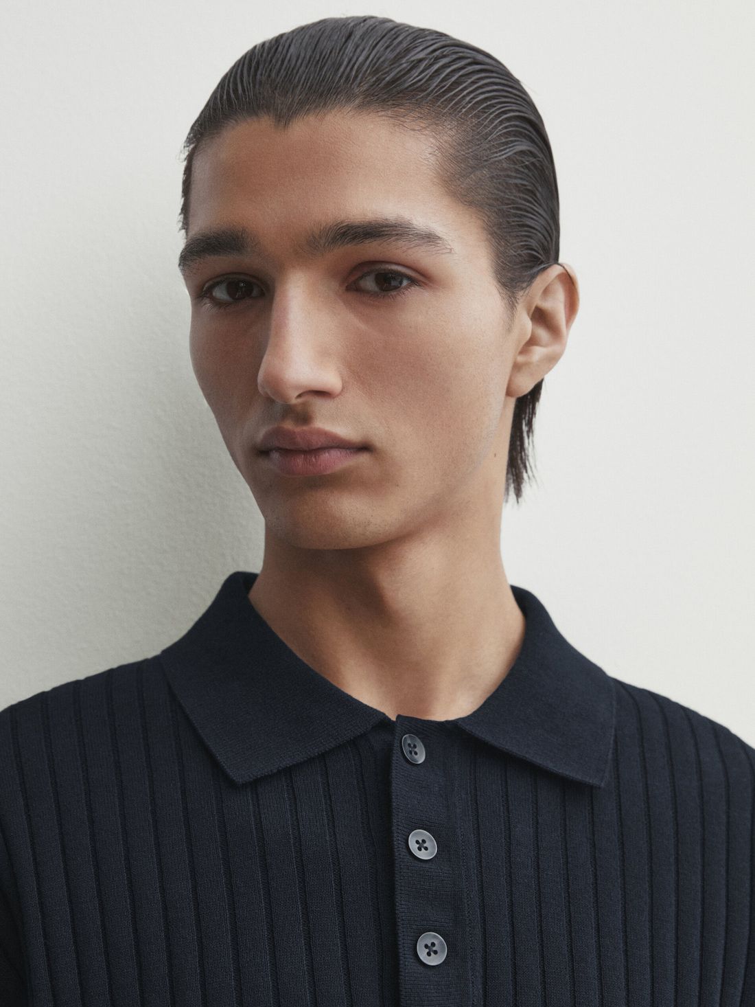 Massimo Dutti Short Sleeve Ribbed Sweater Men Polo Shirt Navy | US-UP5014327