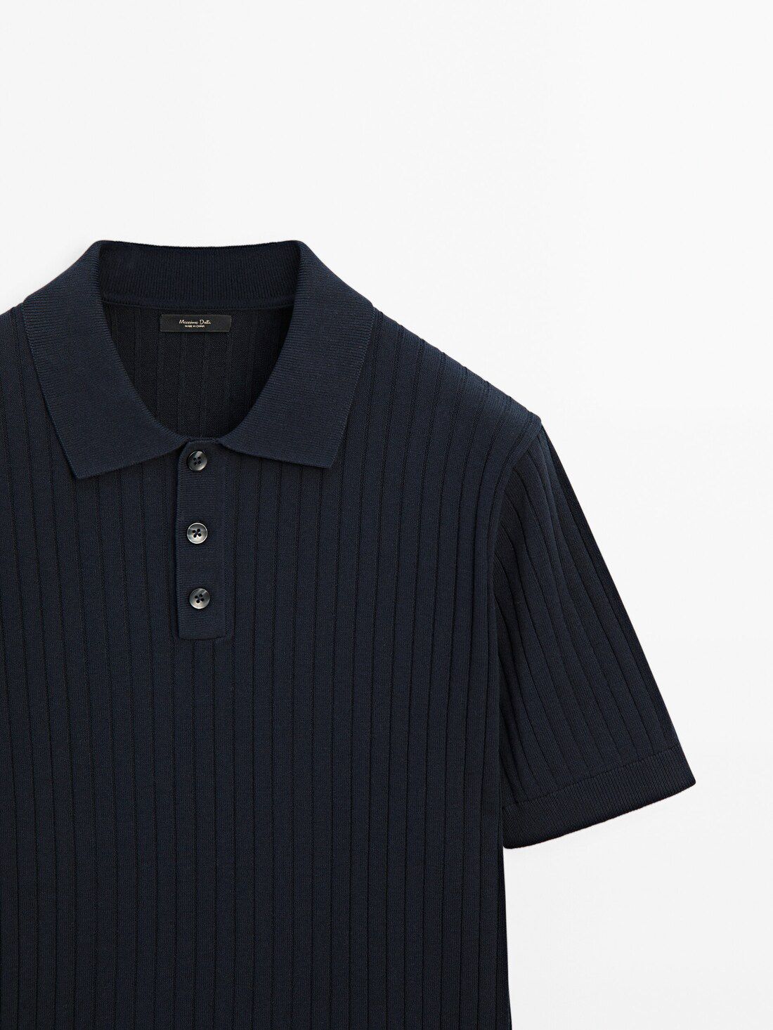 Massimo Dutti Short Sleeve Ribbed Sweater Men Polo Shirt Navy | US-UP5014327