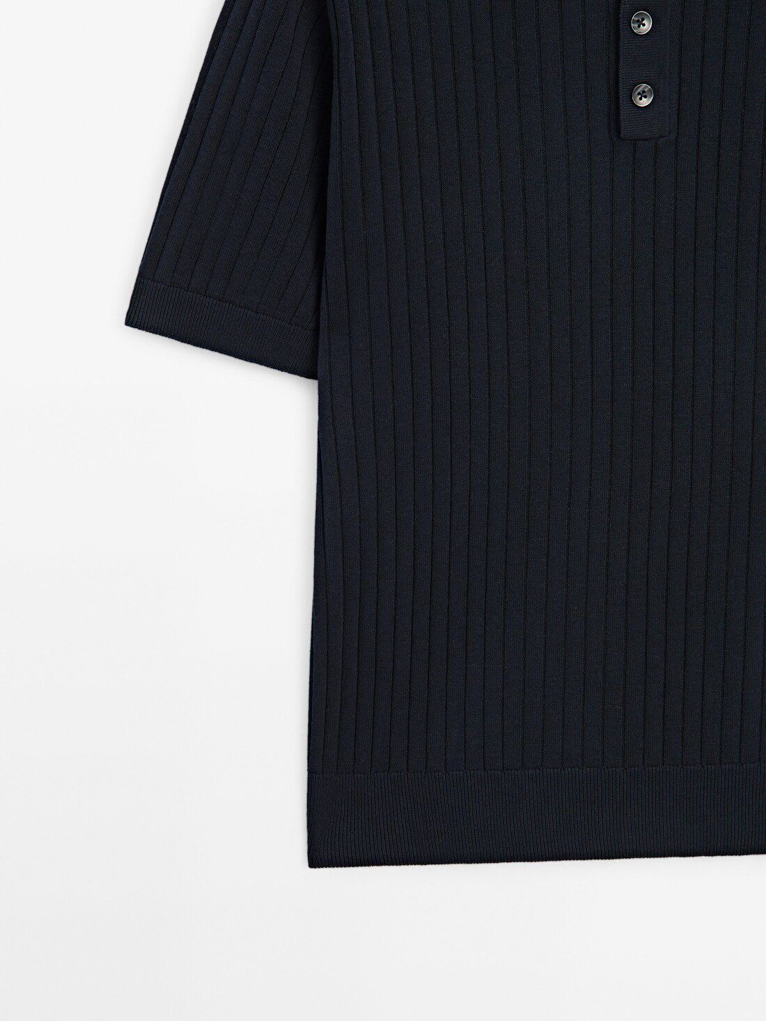 Massimo Dutti Short Sleeve Ribbed Sweater Men Polo Shirt Navy | US-UP5014327