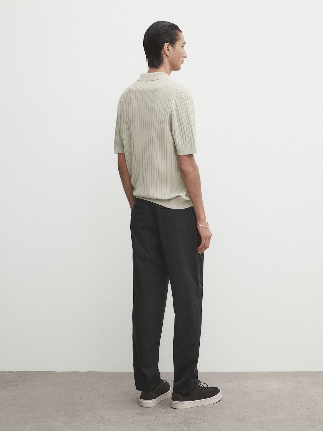 Massimo Dutti Short Sleeve Ribbed Sweater Men Polo Shirt Khaki | US-FO1293084