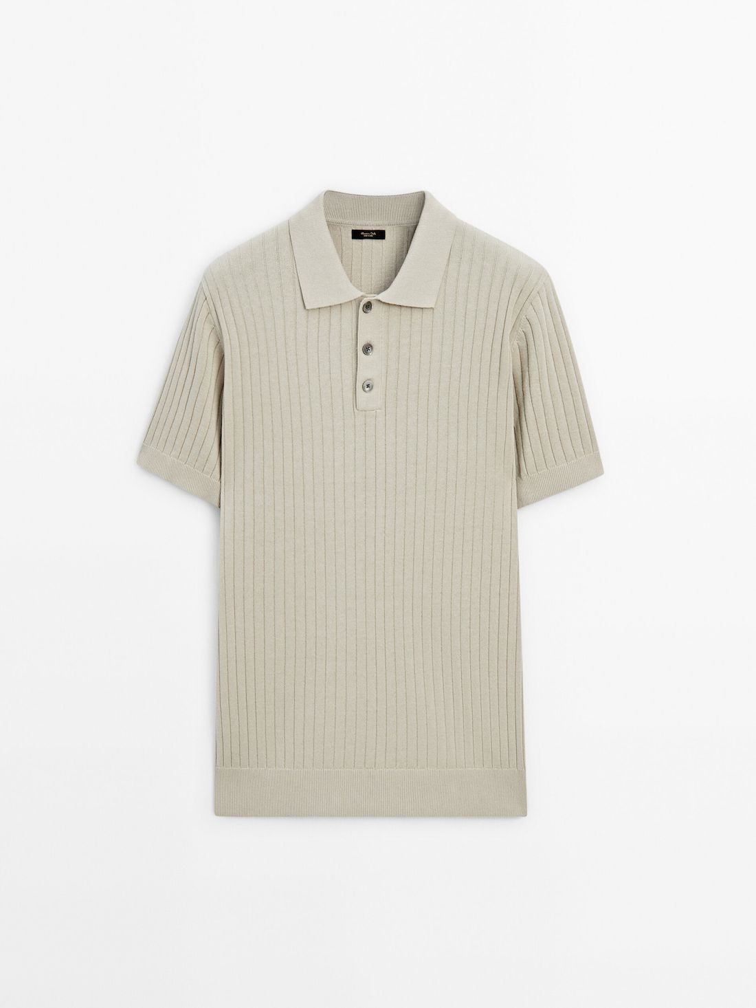 Massimo Dutti Short Sleeve Ribbed Sweater Men Polo Shirt Khaki | US-FO1293084