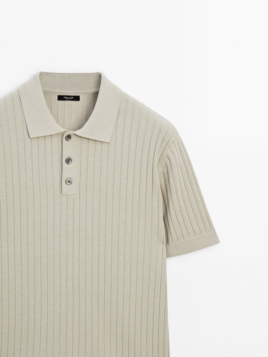 Massimo Dutti Short Sleeve Ribbed Sweater Men Polo Shirt Khaki | US-FO1293084