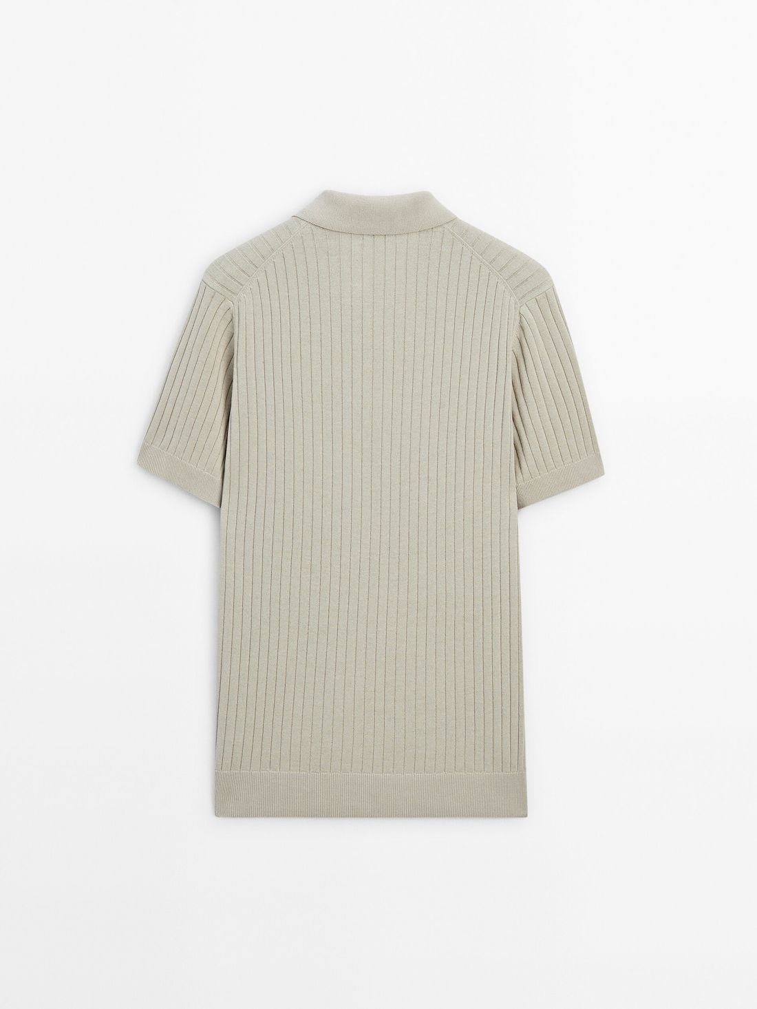 Massimo Dutti Short Sleeve Ribbed Sweater Men Polo Shirt Khaki | US-FO1293084